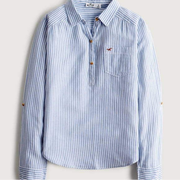 Hollister Tops - Hollister Striped Cotton Pullover Shirt XL White & Blue